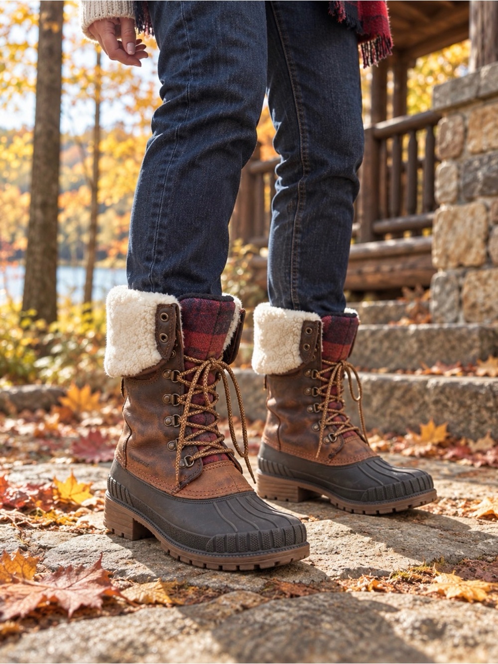 Kamik waterproof Women’s Brown Lace-Up Sherpa-Trim Winter Boots size 8